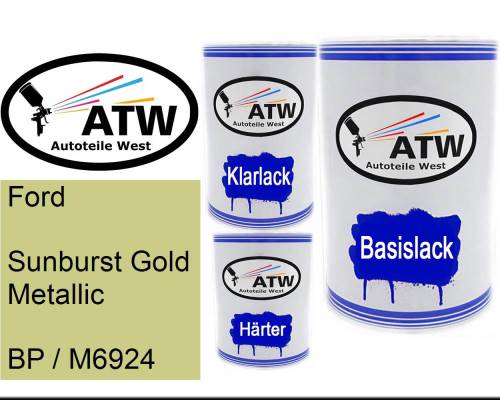 Ford, Sunburst Gold Metallic, BP / M6924: 500ml Lackdose + 500ml Klarlack + 250ml Härter - Set, von ATW Autoteile West.